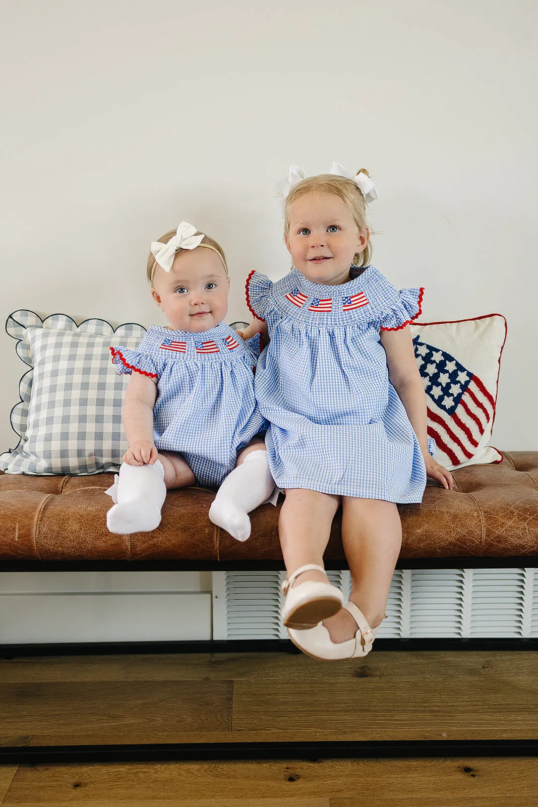 Flag Gingham Smocked Bubble Romper