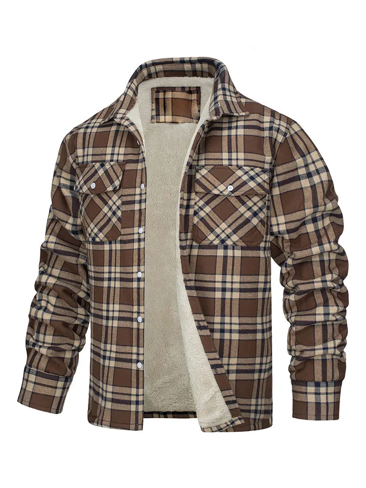 Fleece Jacket Lapel Single Breasted Plaid Lambswool Coat