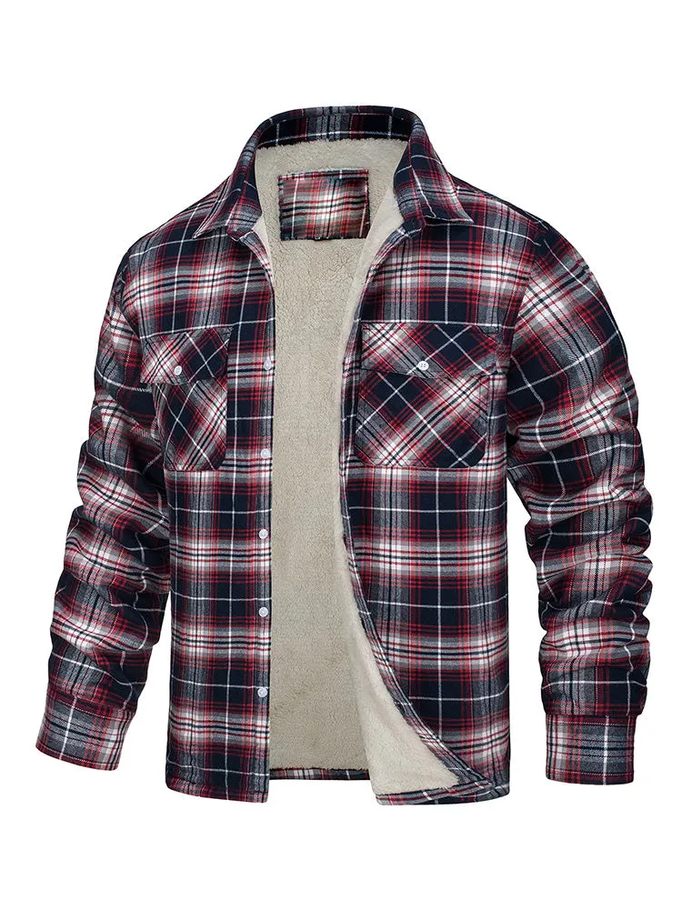 Fleece Jacket Lapel Single Breasted Plaid Lambswool Coat