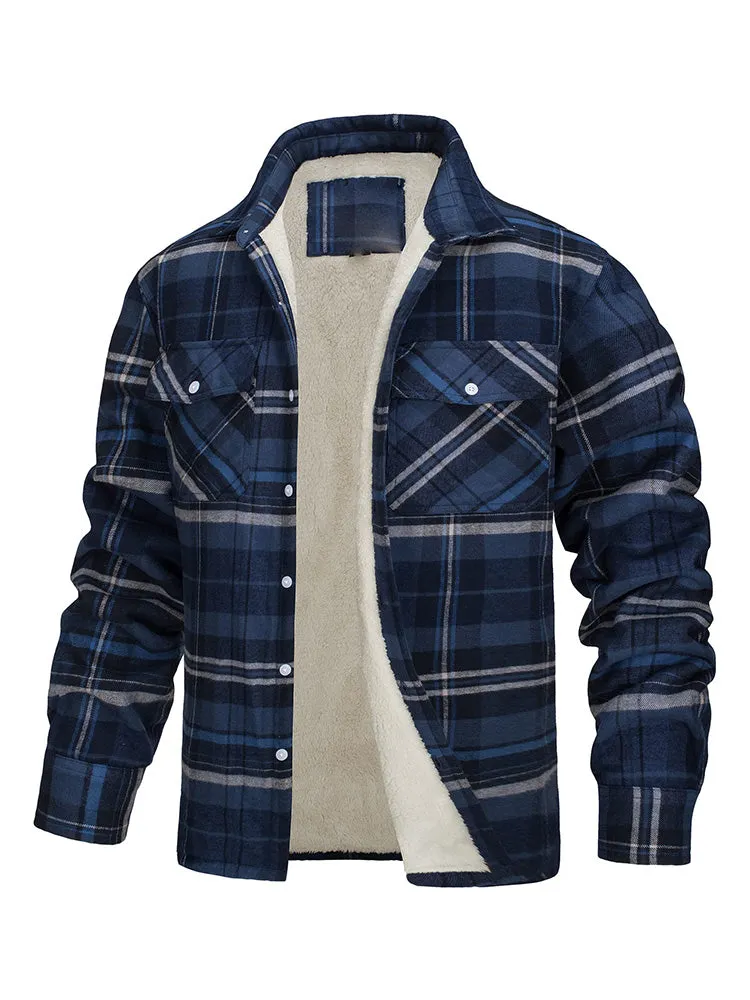 Fleece Jacket Lapel Single Breasted Plaid Lambswool Coat