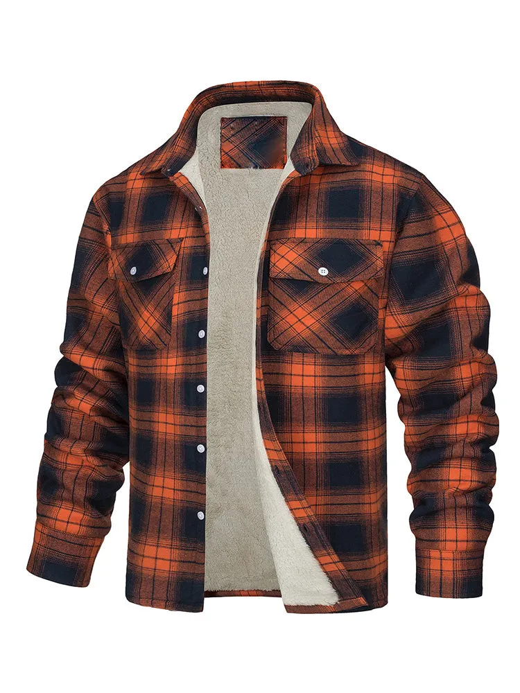 Fleece Jacket Lapel Single Breasted Plaid Lambswool Coat