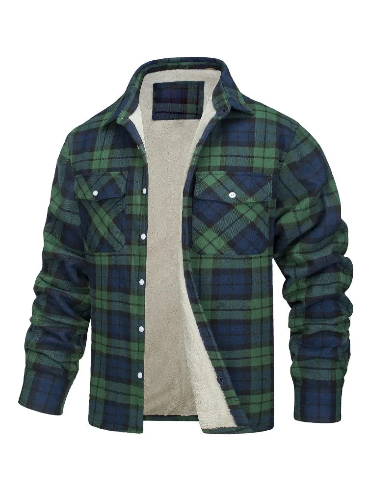 Fleece Jacket Lapel Single Breasted Plaid Lambswool Coat
