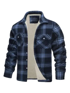 Fleece Jacket Lapel Single Breasted Plaid Lambswool Coat