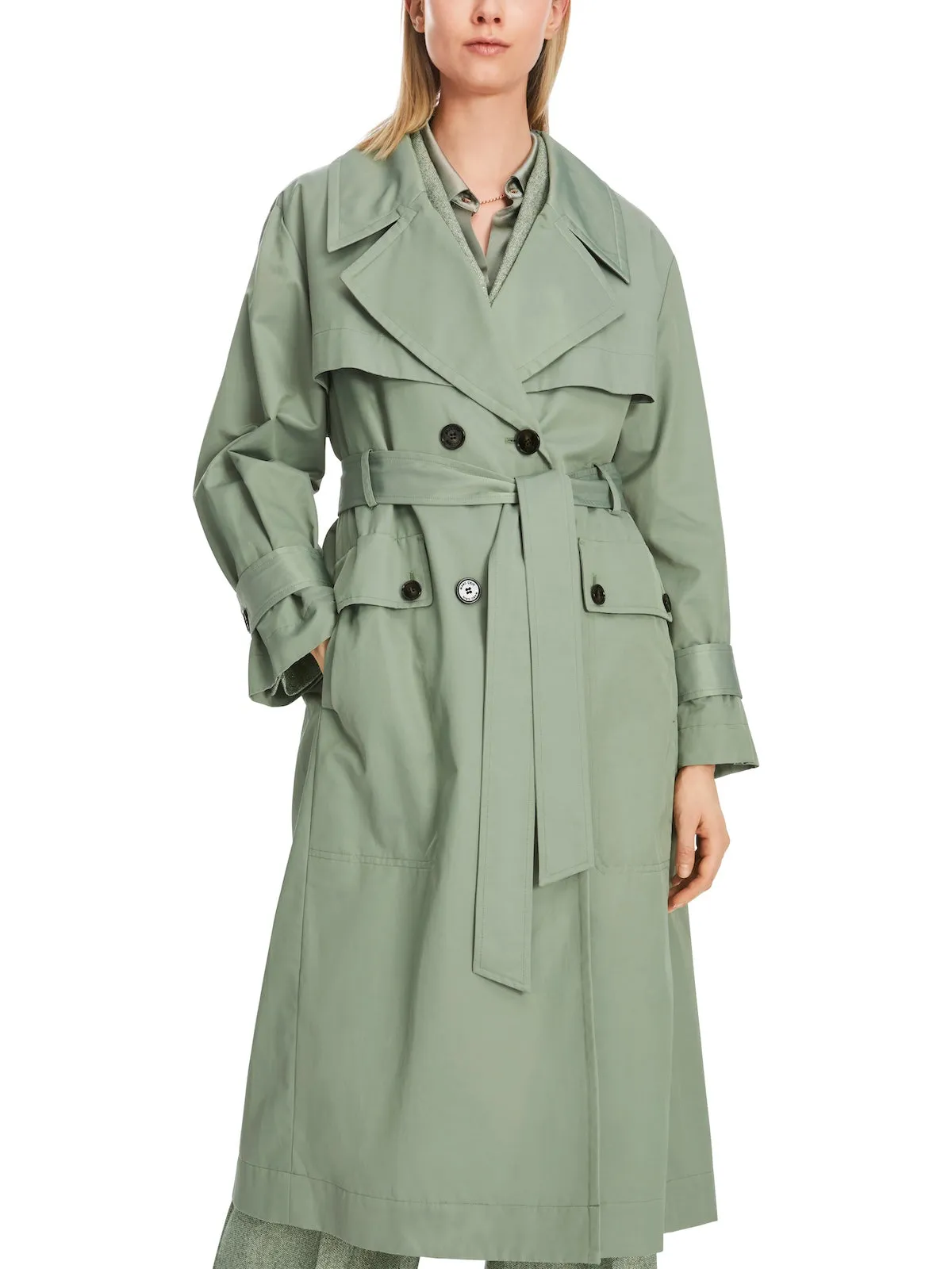 Frozen Sage Cotton Blend Trench Coat