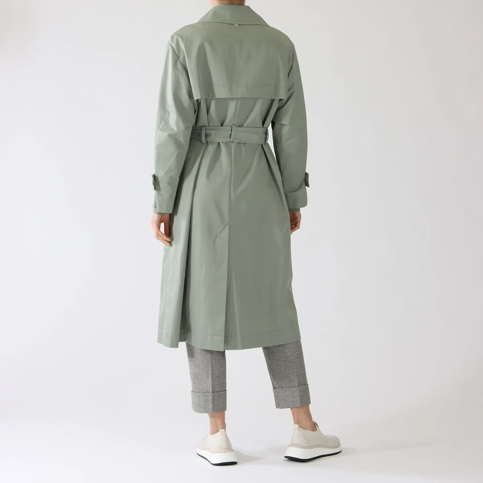 Frozen Sage Cotton Blend Trench Coat
