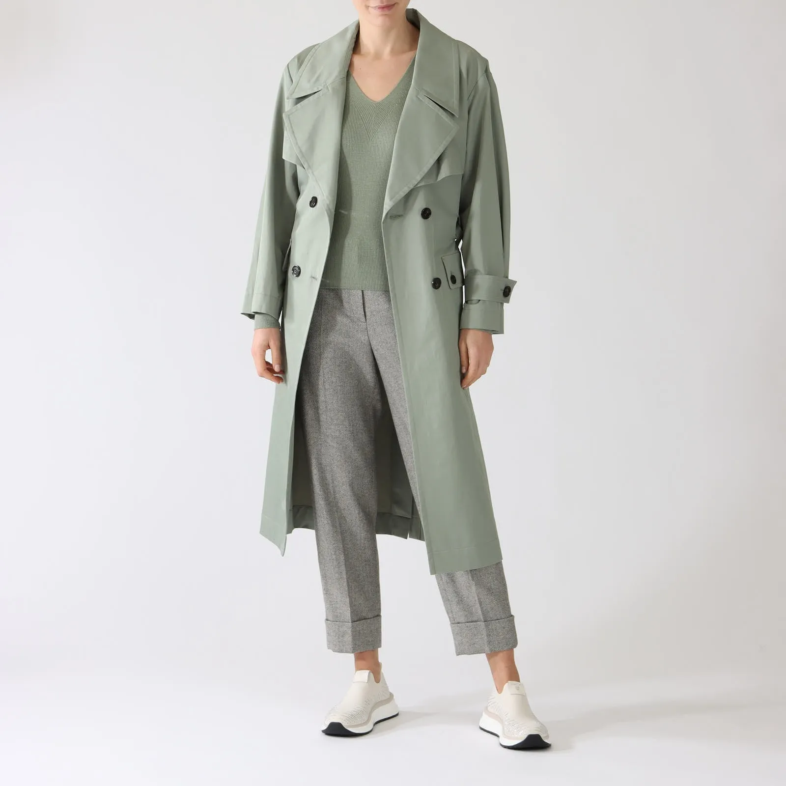 Frozen Sage Cotton Blend Trench Coat
