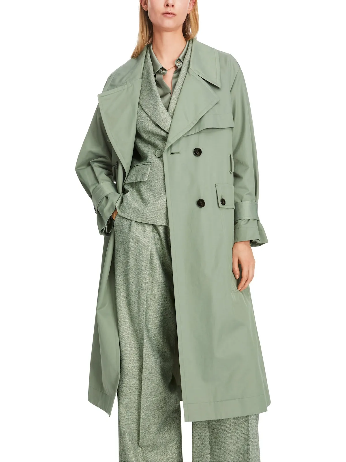 Frozen Sage Cotton Blend Trench Coat