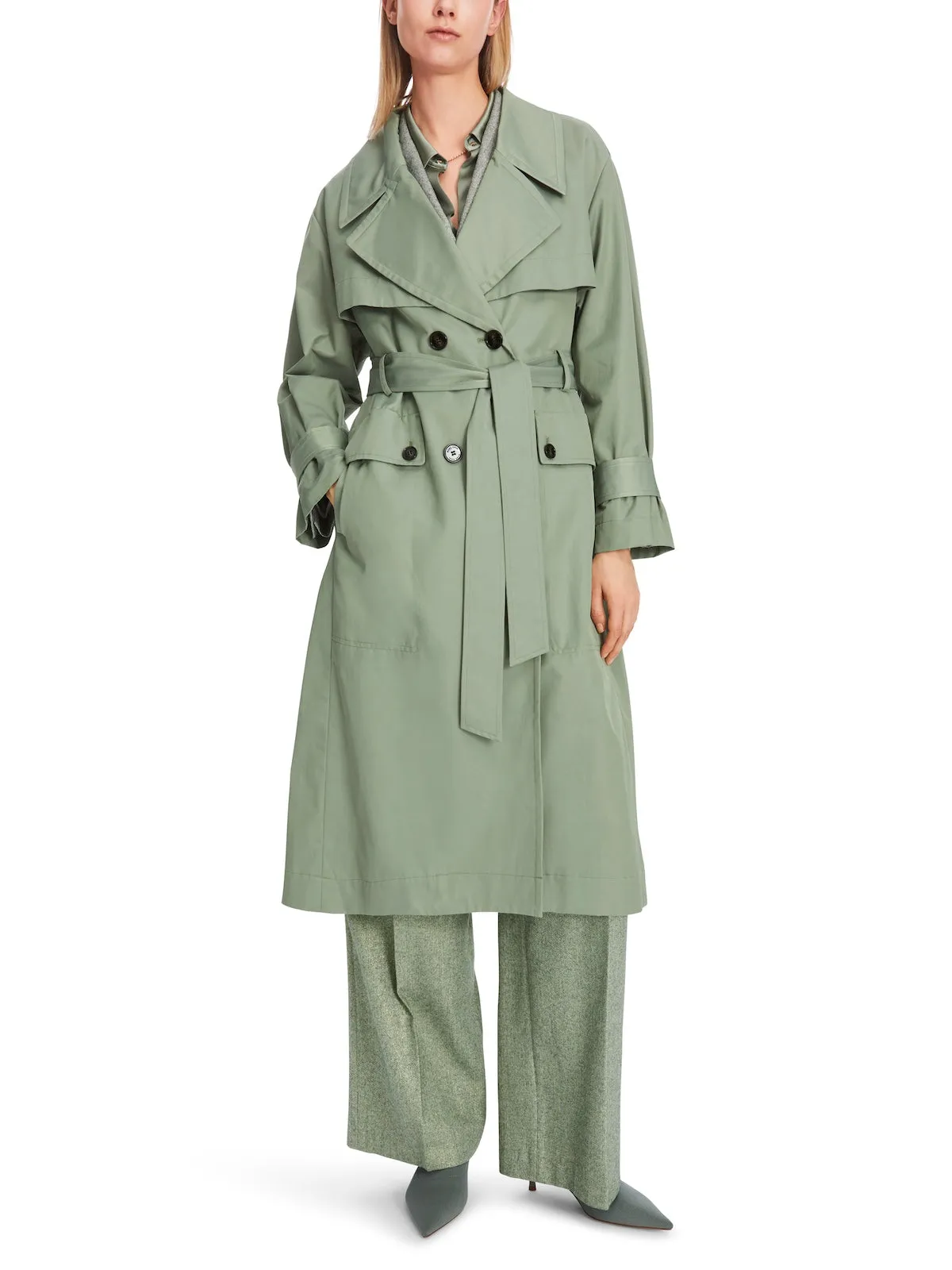 Frozen Sage Cotton Blend Trench Coat