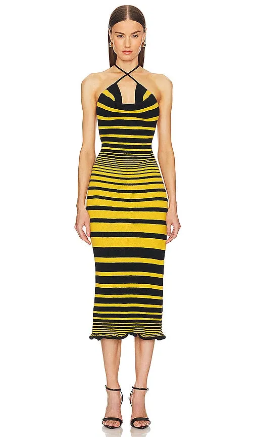 George Trochopoulos Caterpillar Midi Dress in Yellow