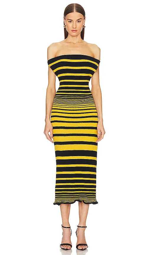George Trochopoulos Caterpillar Midi Dress in Yellow