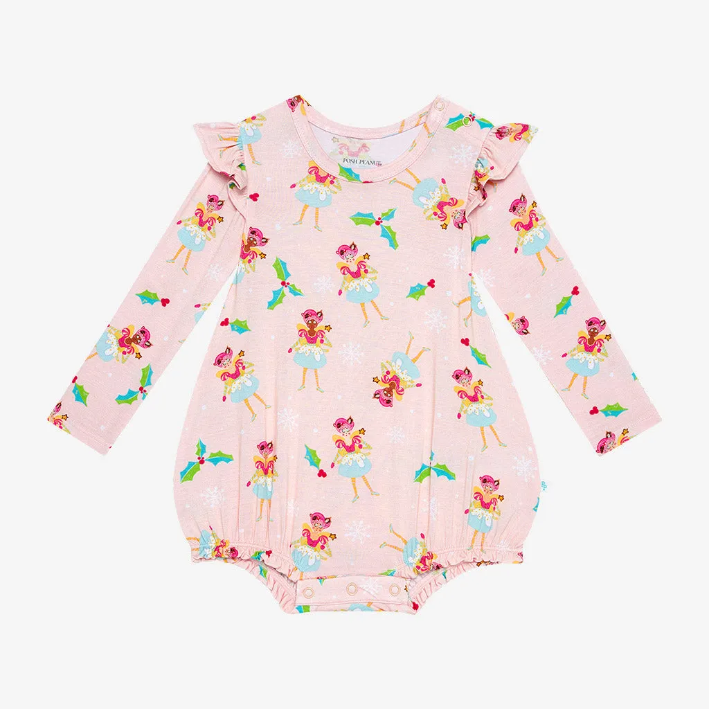 Glitterville™ Sugarplum Pixie Ruffled Long Sleeve Bubble Romper