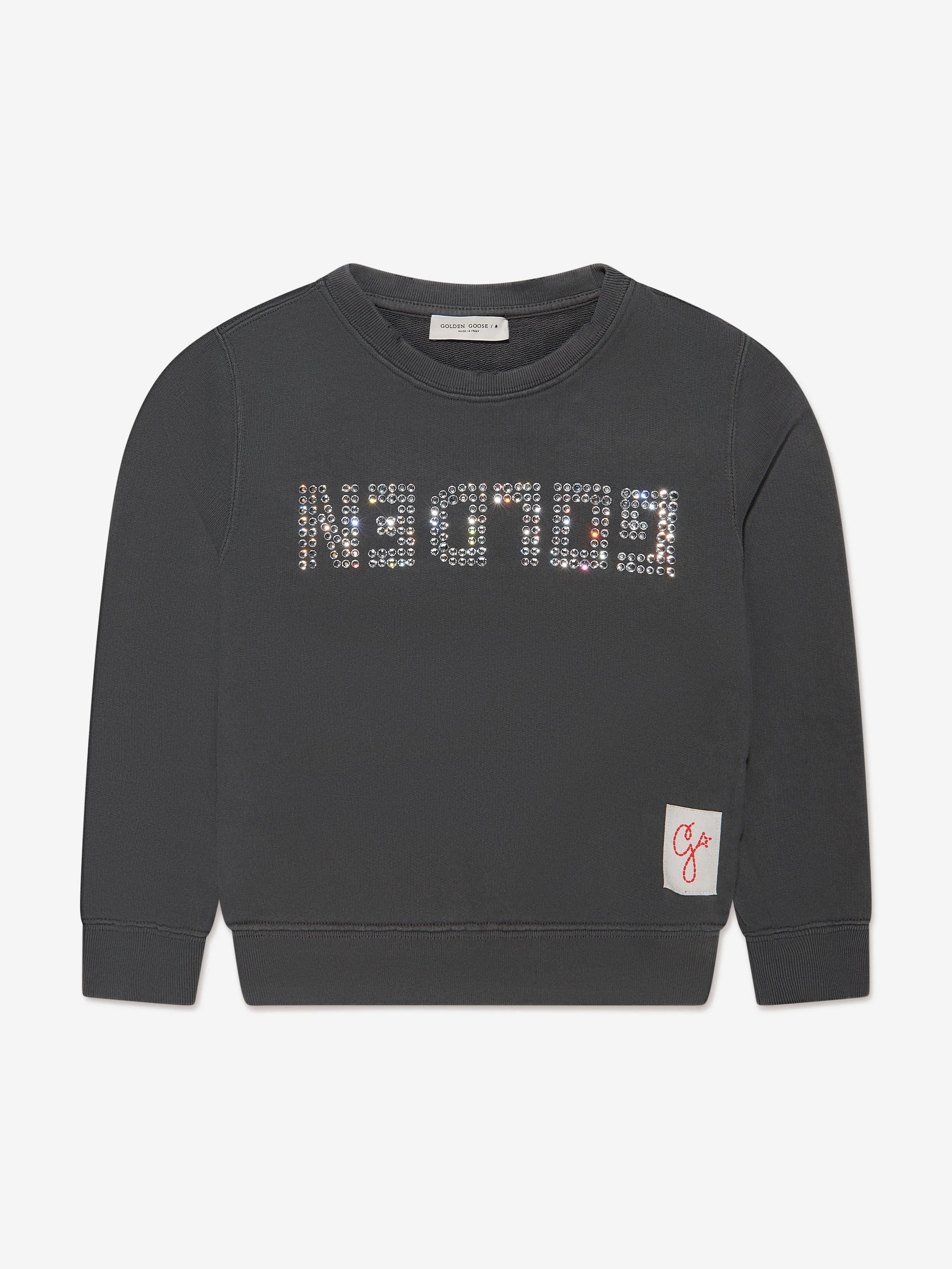 Golden Goose Girls Crystal Logo Sweatshirt in Grey