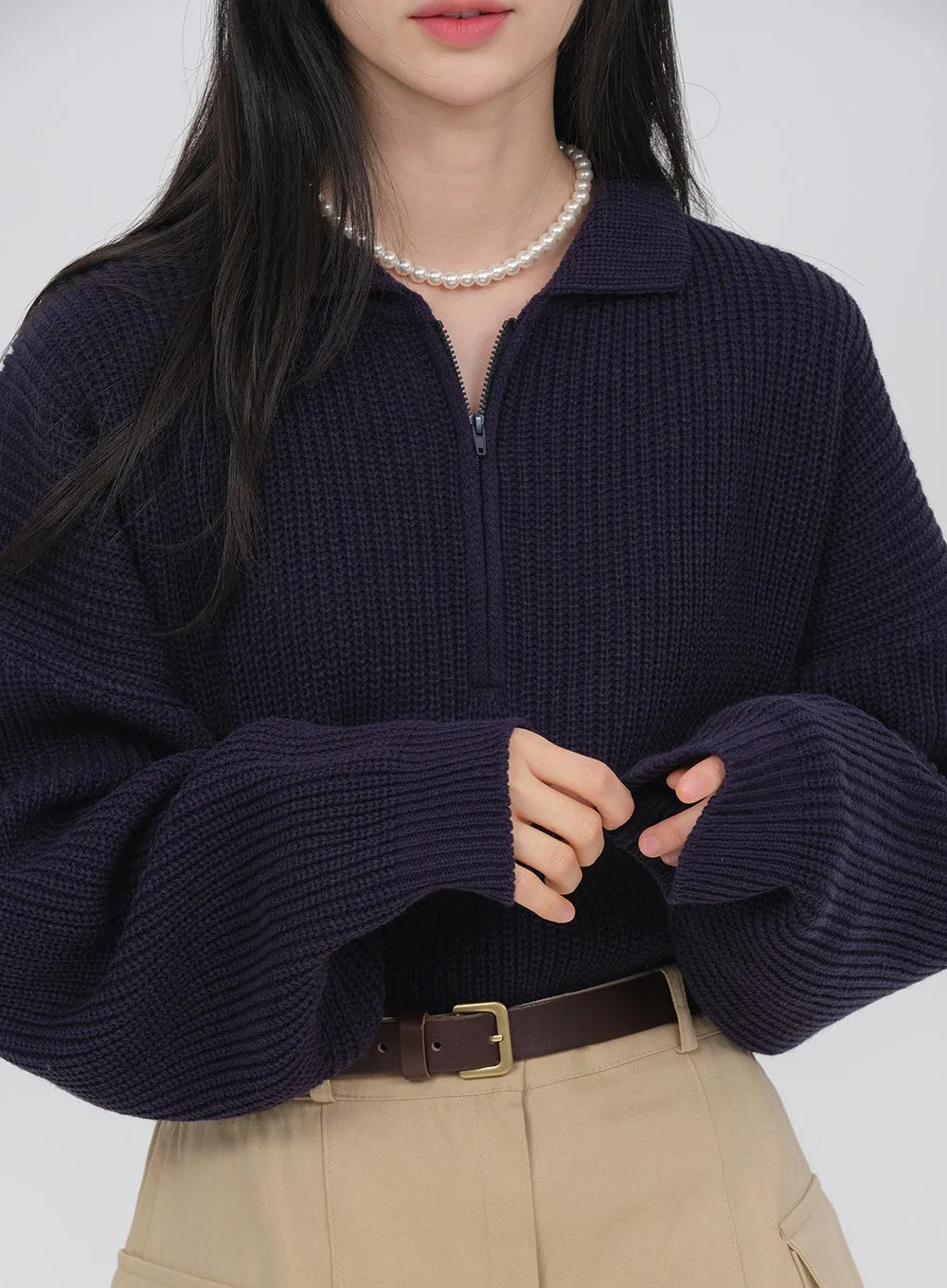 Half Zip-up Knitted Sweat Shirt OA01