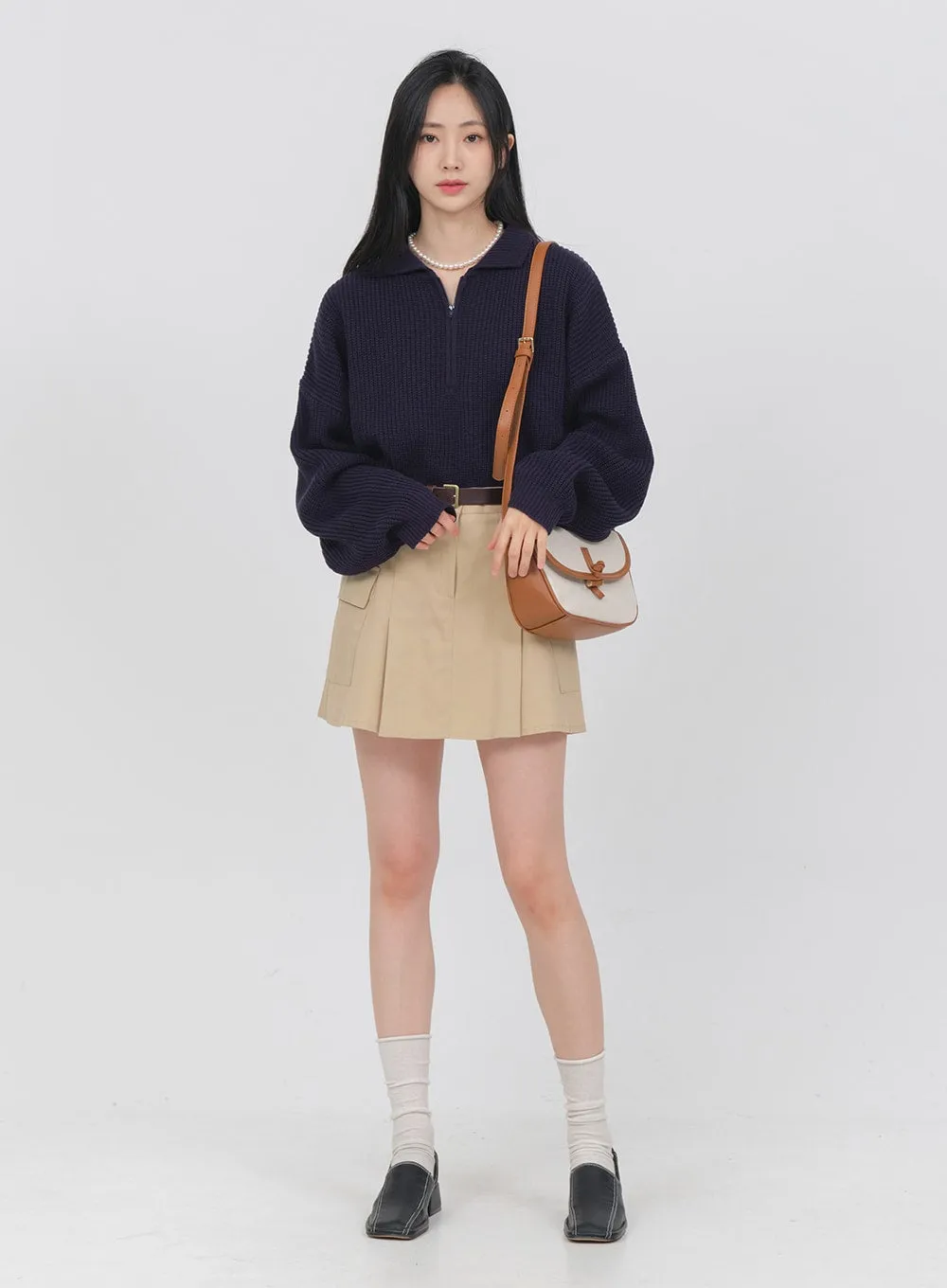 Half Zip-up Knitted Sweat Shirt OA01