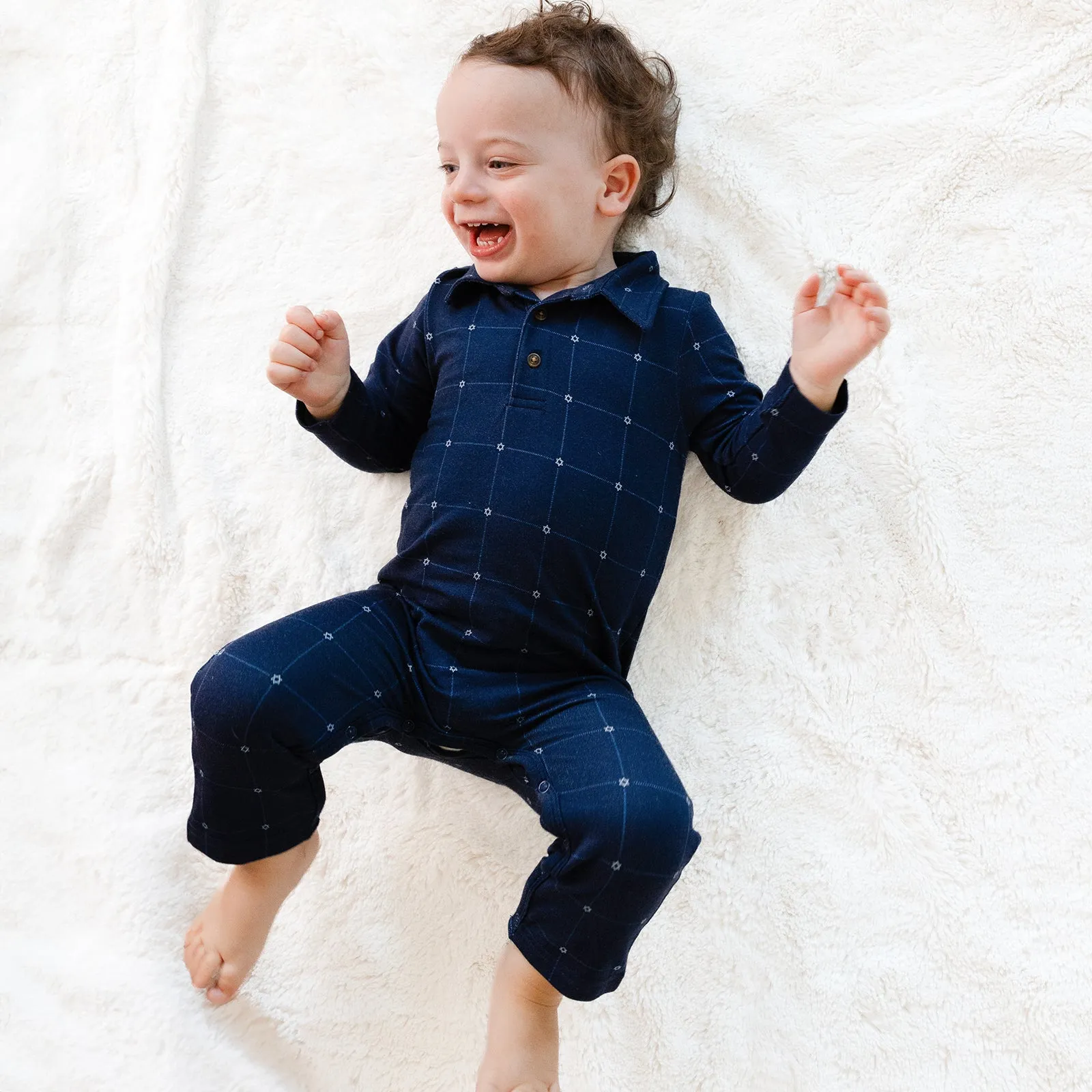 Hanukkah Stars Plaid Polo Romper