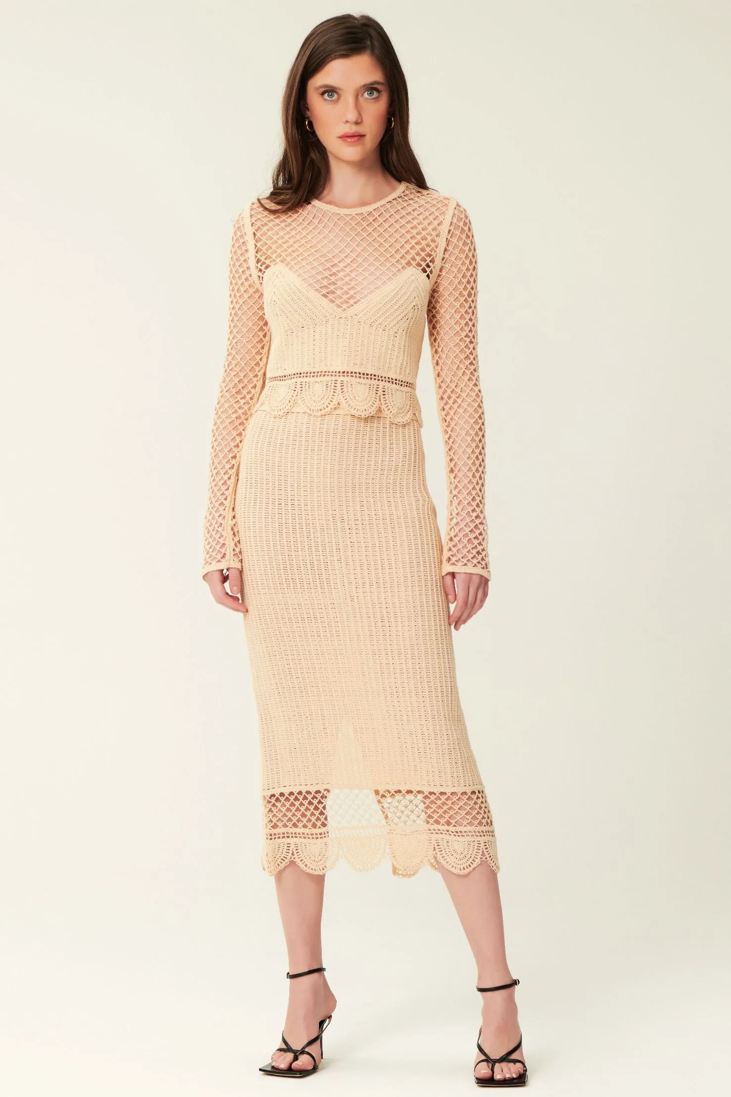 Harmoni Crochet Midi Skirt - Natural