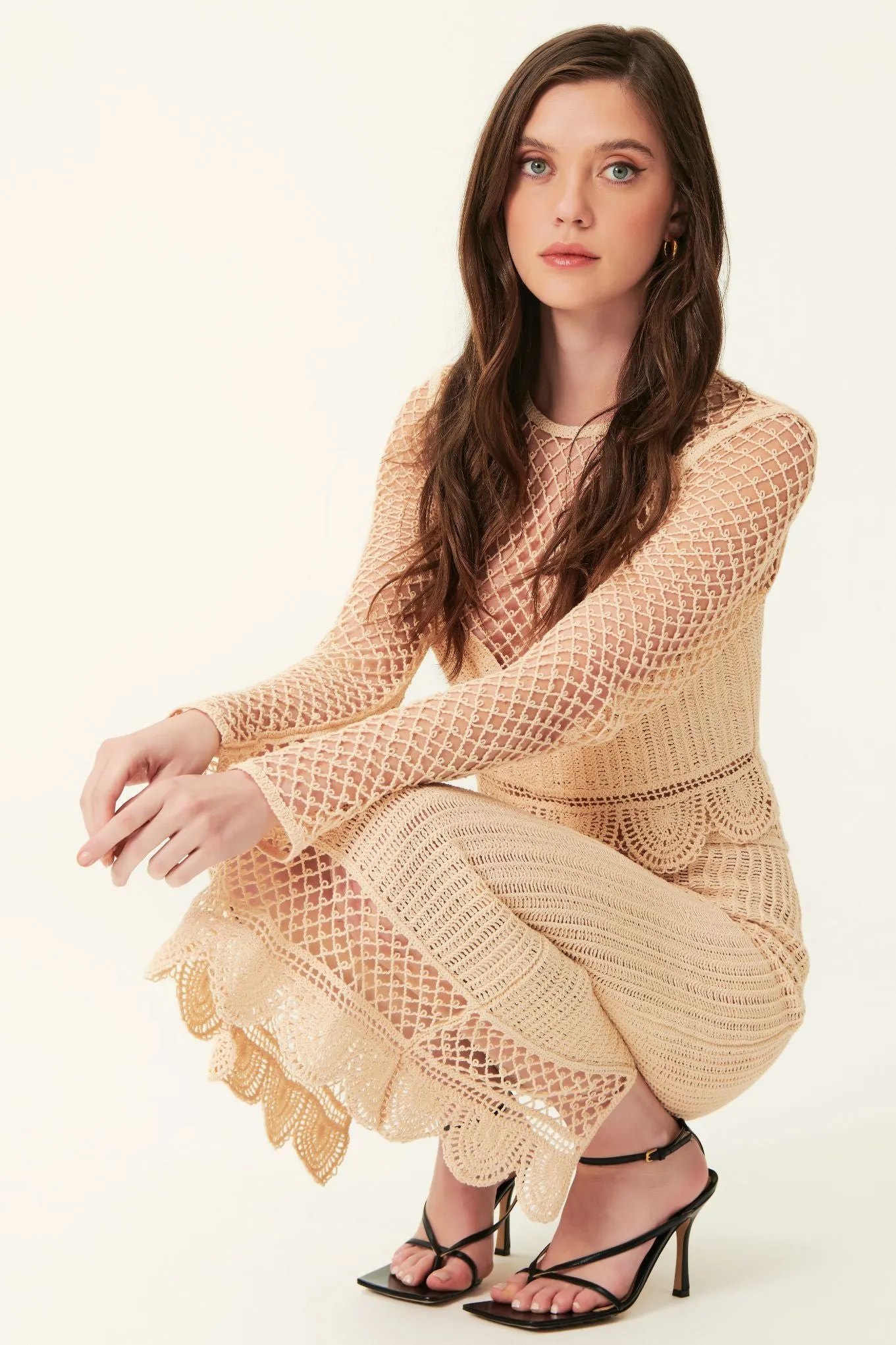 Harmoni Crochet Midi Skirt - Natural
