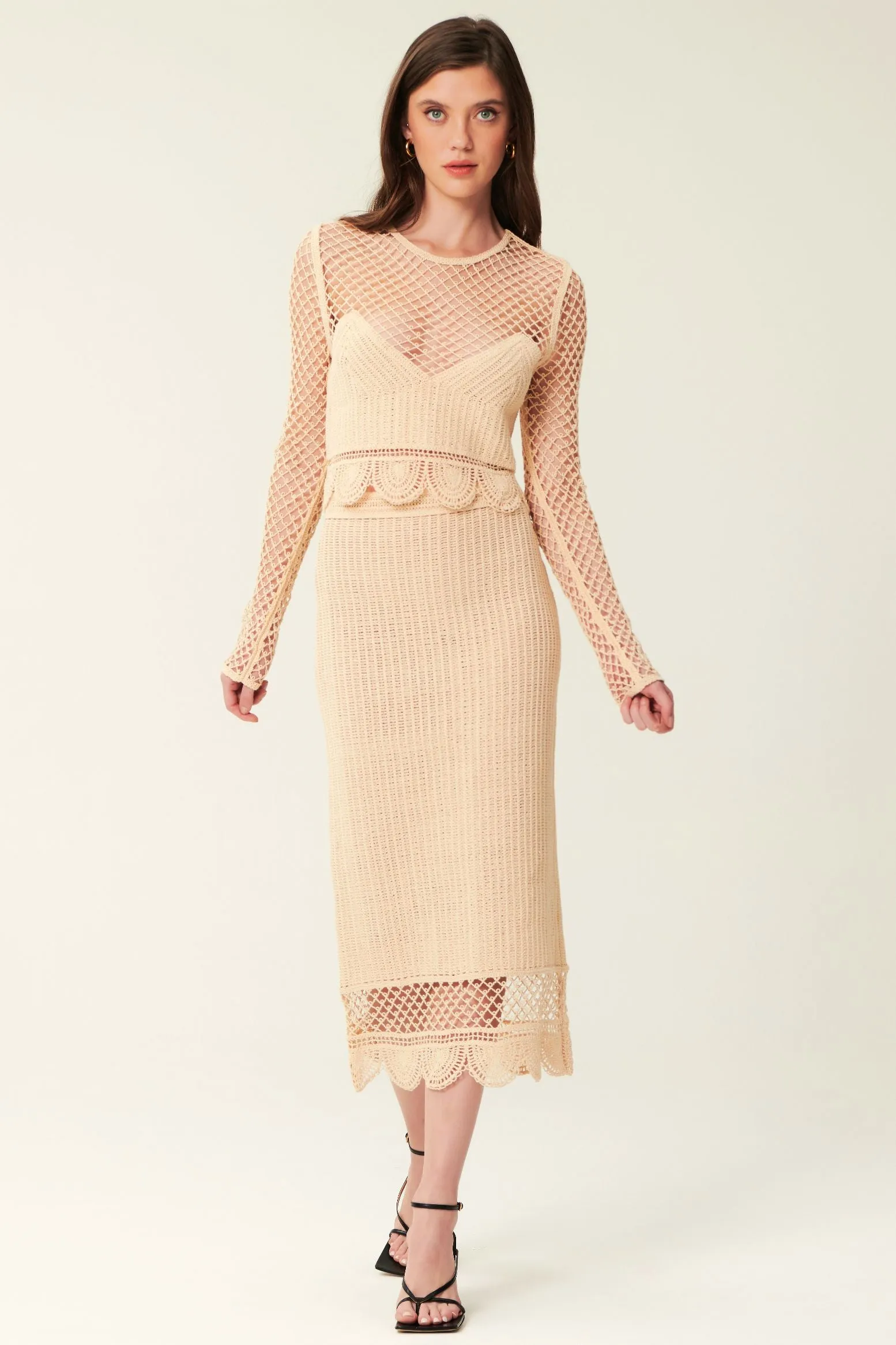 Harmoni Crochet Midi Skirt - Natural