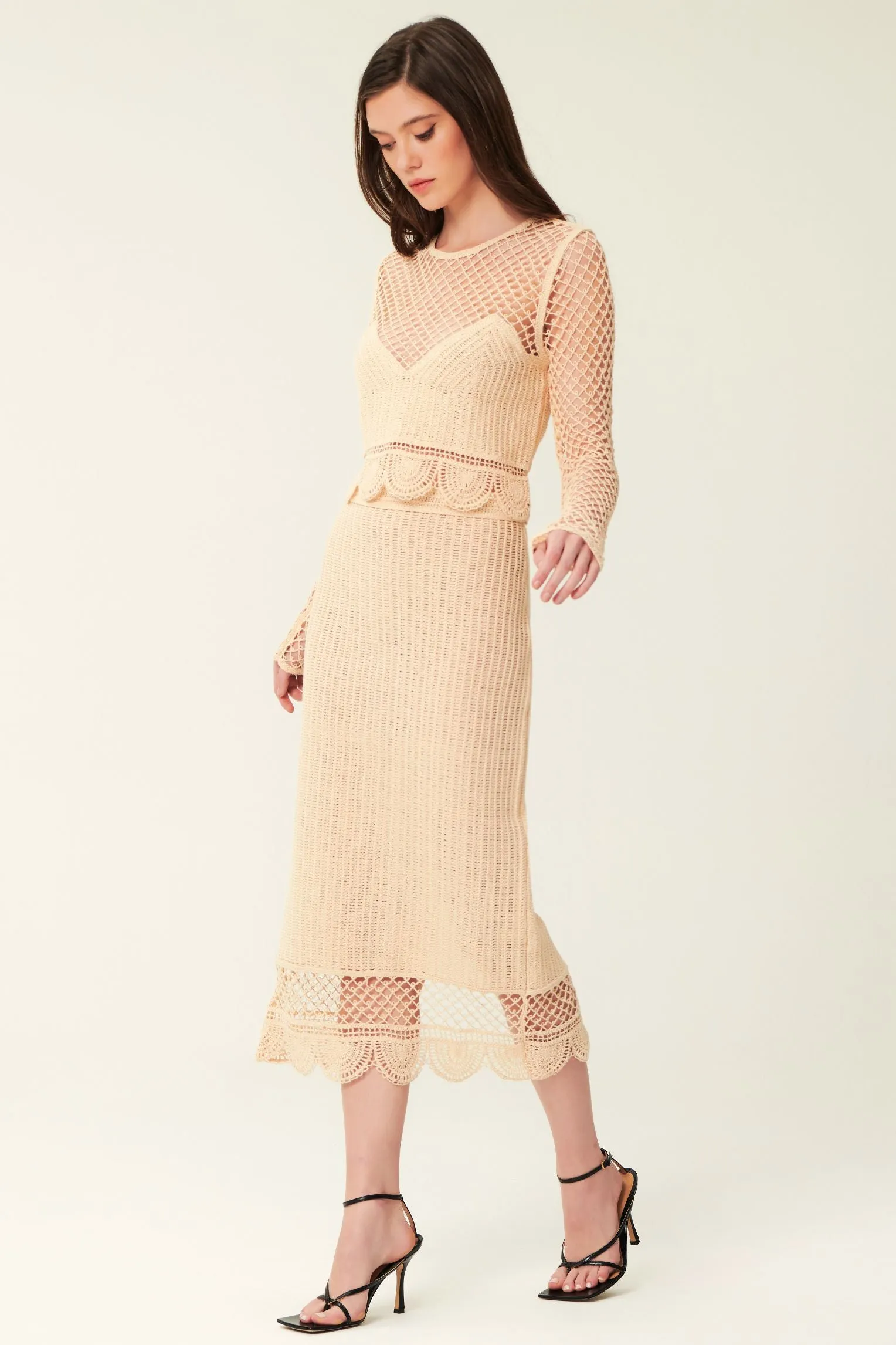 Harmoni Crochet Midi Skirt - Natural