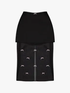 Harper Bow Tiered Skirt - Black Pink Bow