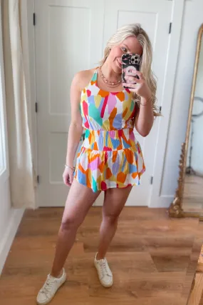 Harper Multi Color Cross Over Back Sporty Romper *FINAL SALE