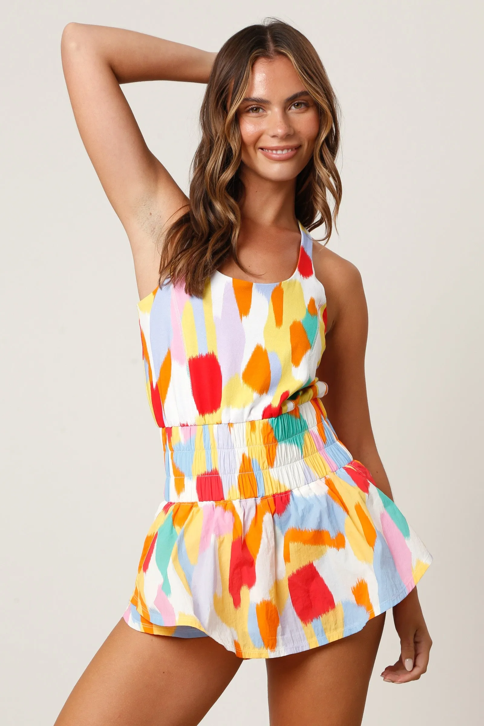 Harper Multi Color Cross Over Back Sporty Romper *FINAL SALE