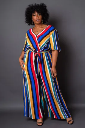 Havana Colorful Stripe Wrap-Front Jumpsuit