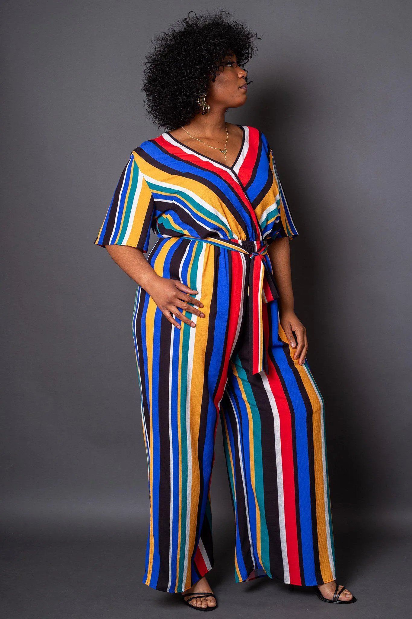 Havana Colorful Stripe Wrap-Front Jumpsuit