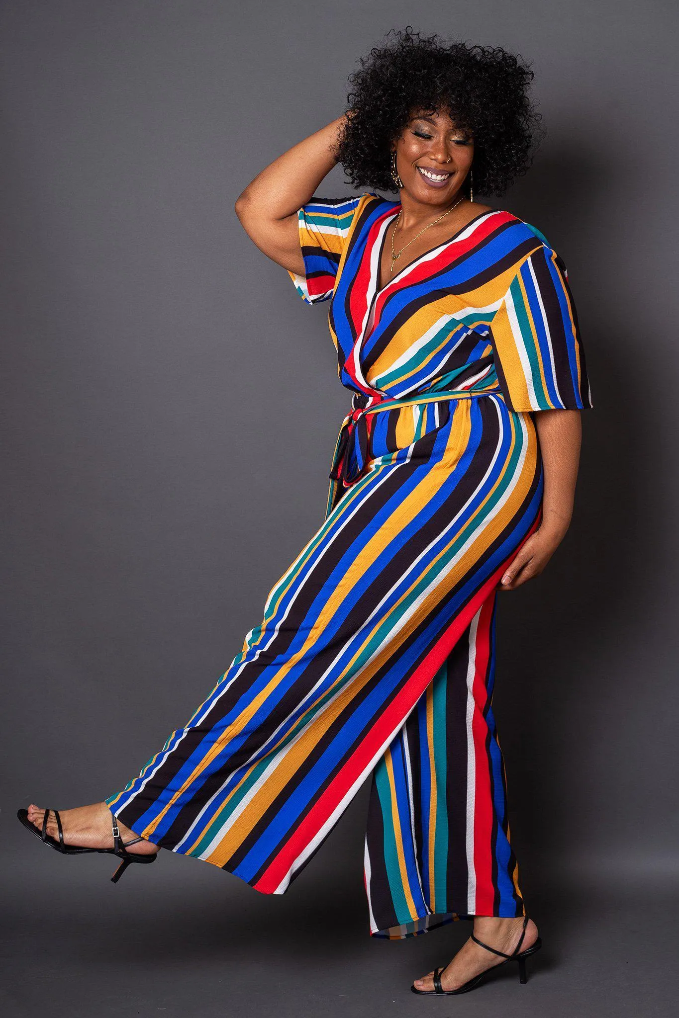 Havana Colorful Stripe Wrap-Front Jumpsuit