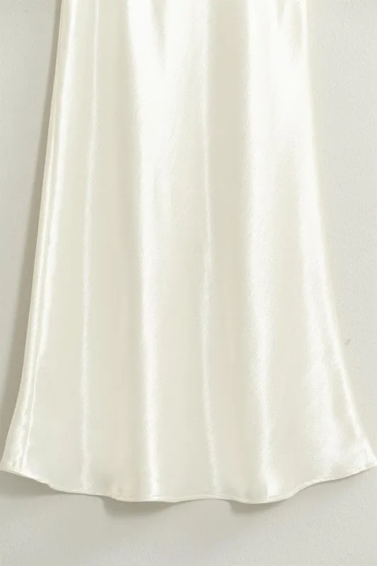 High-Waisted Satin Midi Skirt