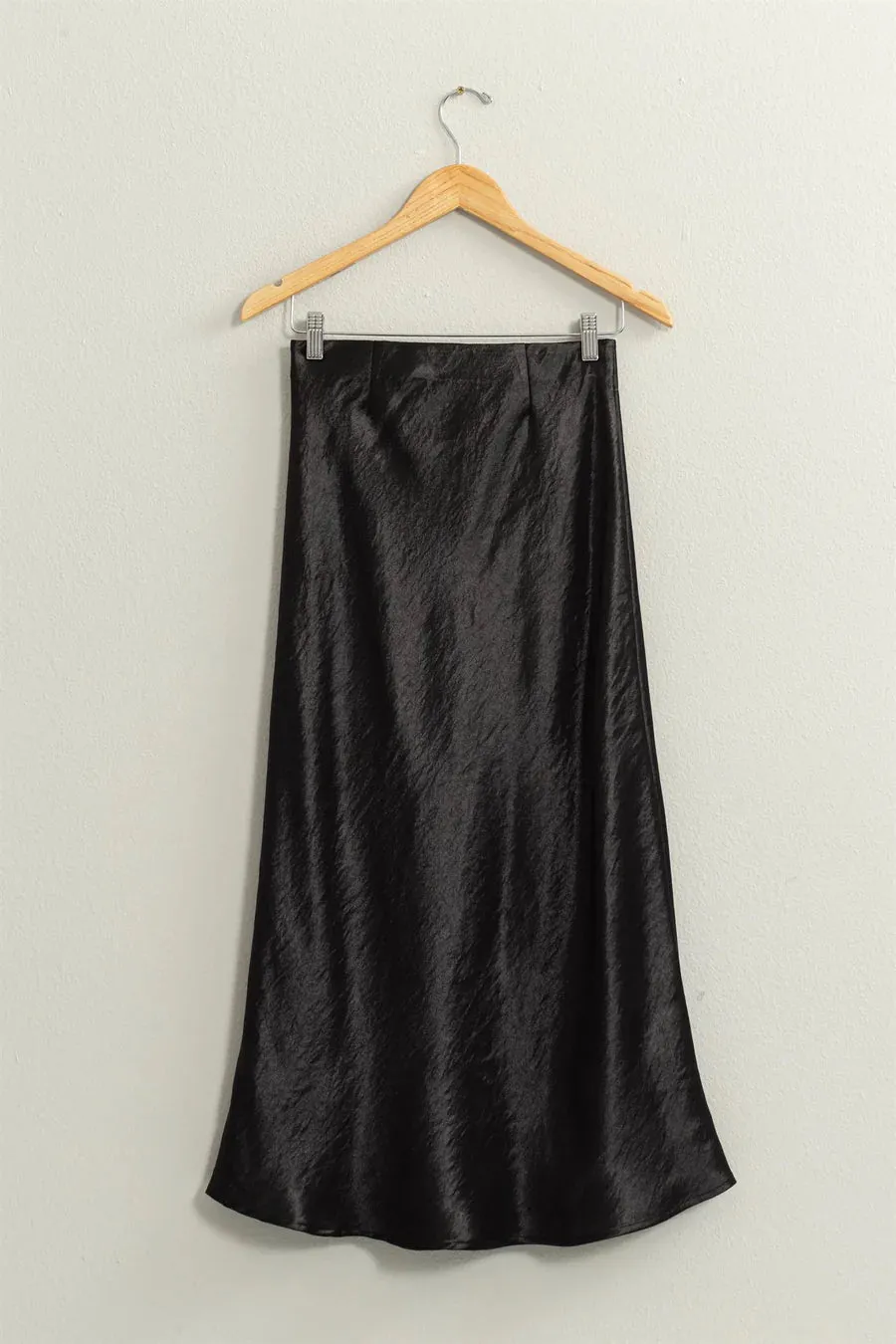 High-Waisted Satin Midi Skirt