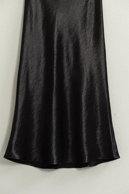 High-Waisted Satin Midi Skirt