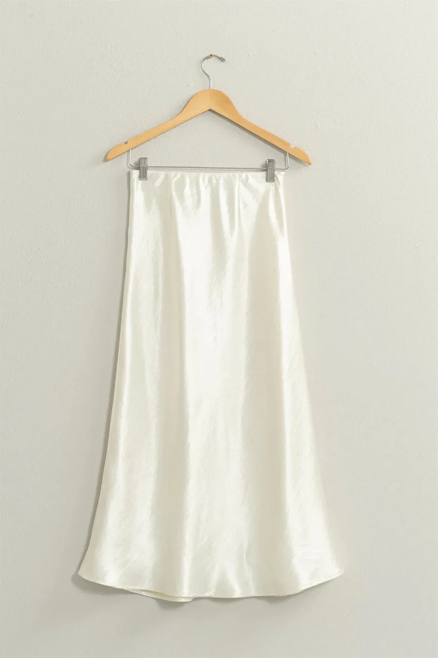 High-Waisted Satin Midi Skirt