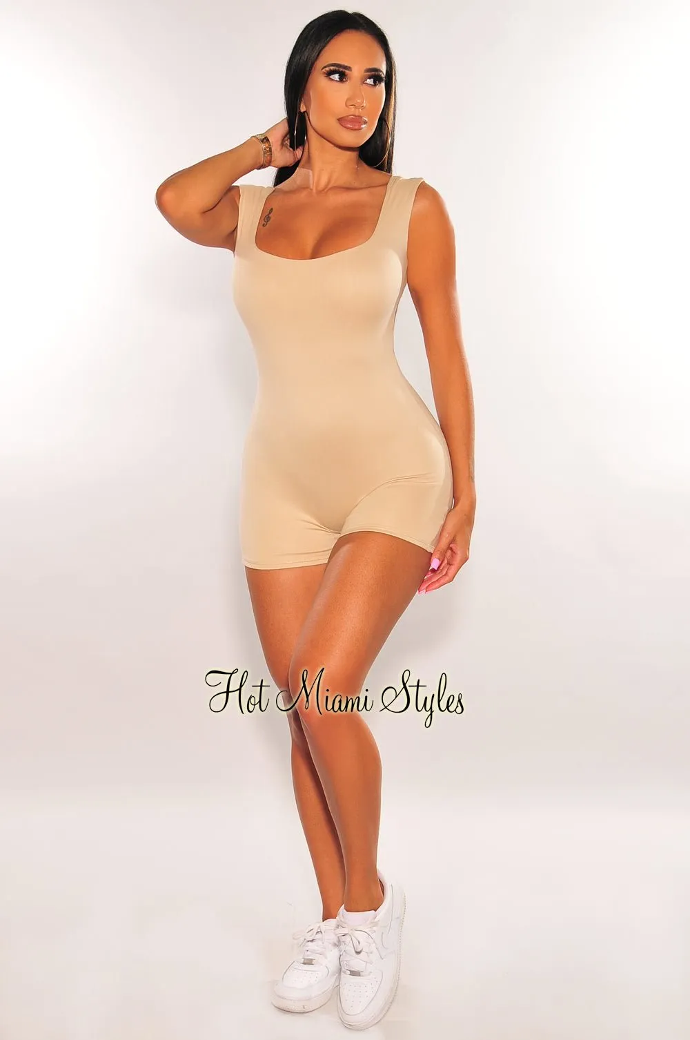 HMS Essential: Nude Sleeveless Criss Cross Open Back Romper