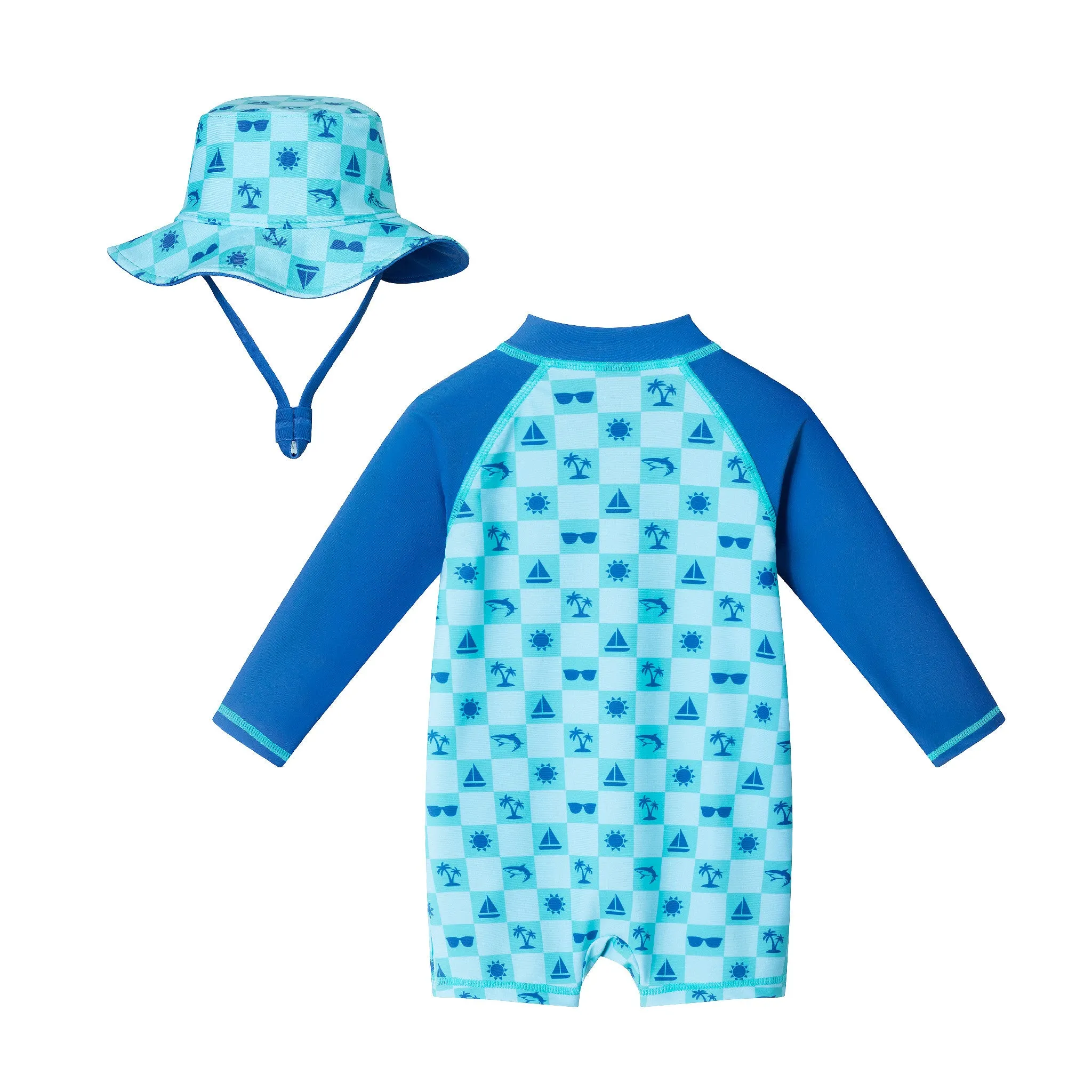 Infant (0-24M) Swim Romper & Hat Set | Beach Vibes