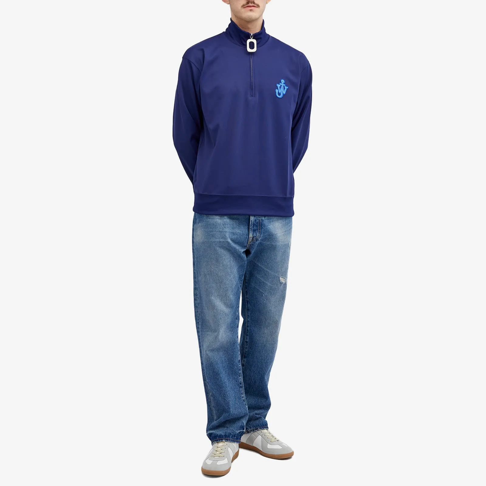 Jw Anderson Anchor Half Zip Sweater in Oxford Blue