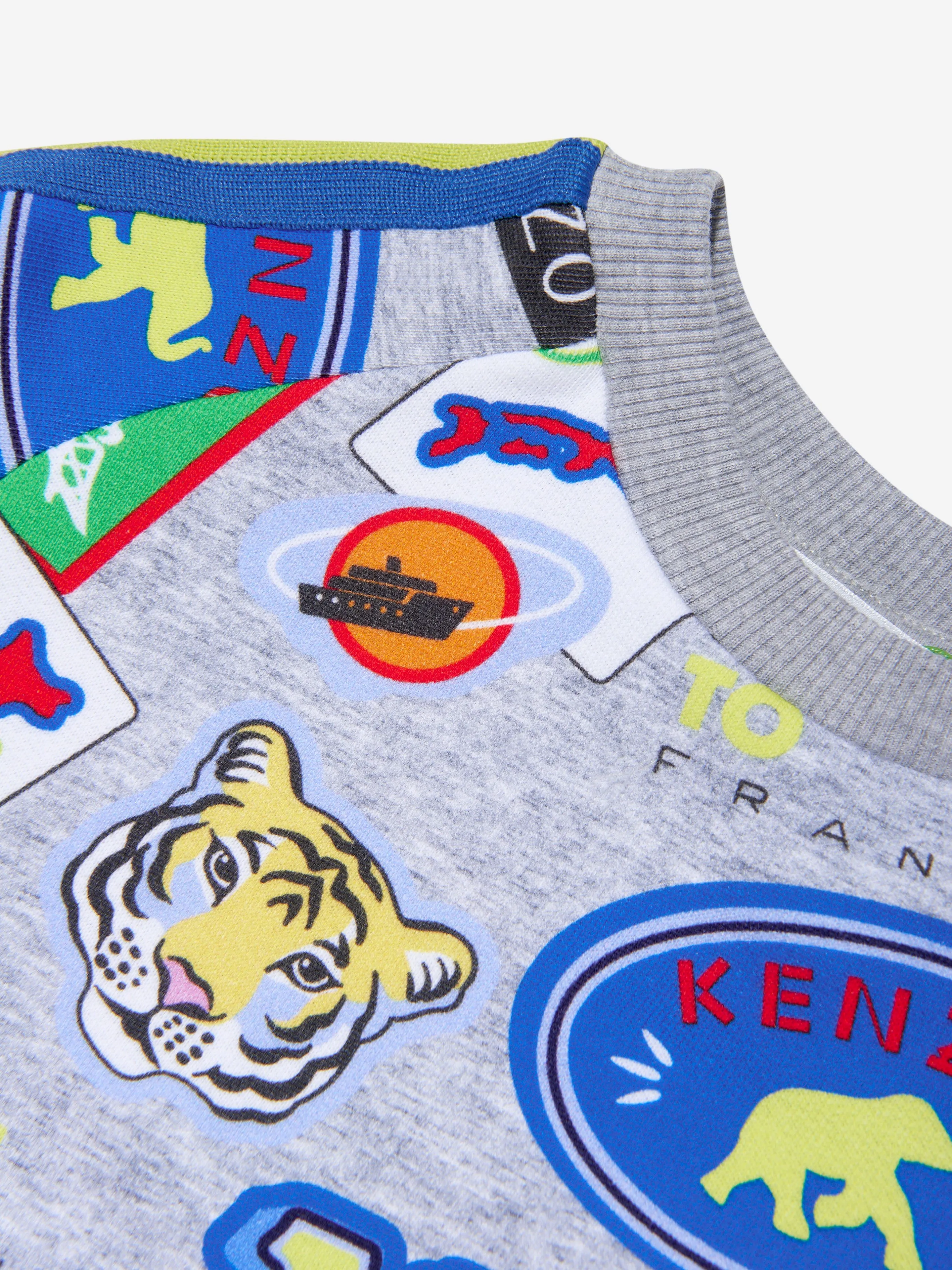 KENZO Boys Badge Print Sweatshirt in Grey