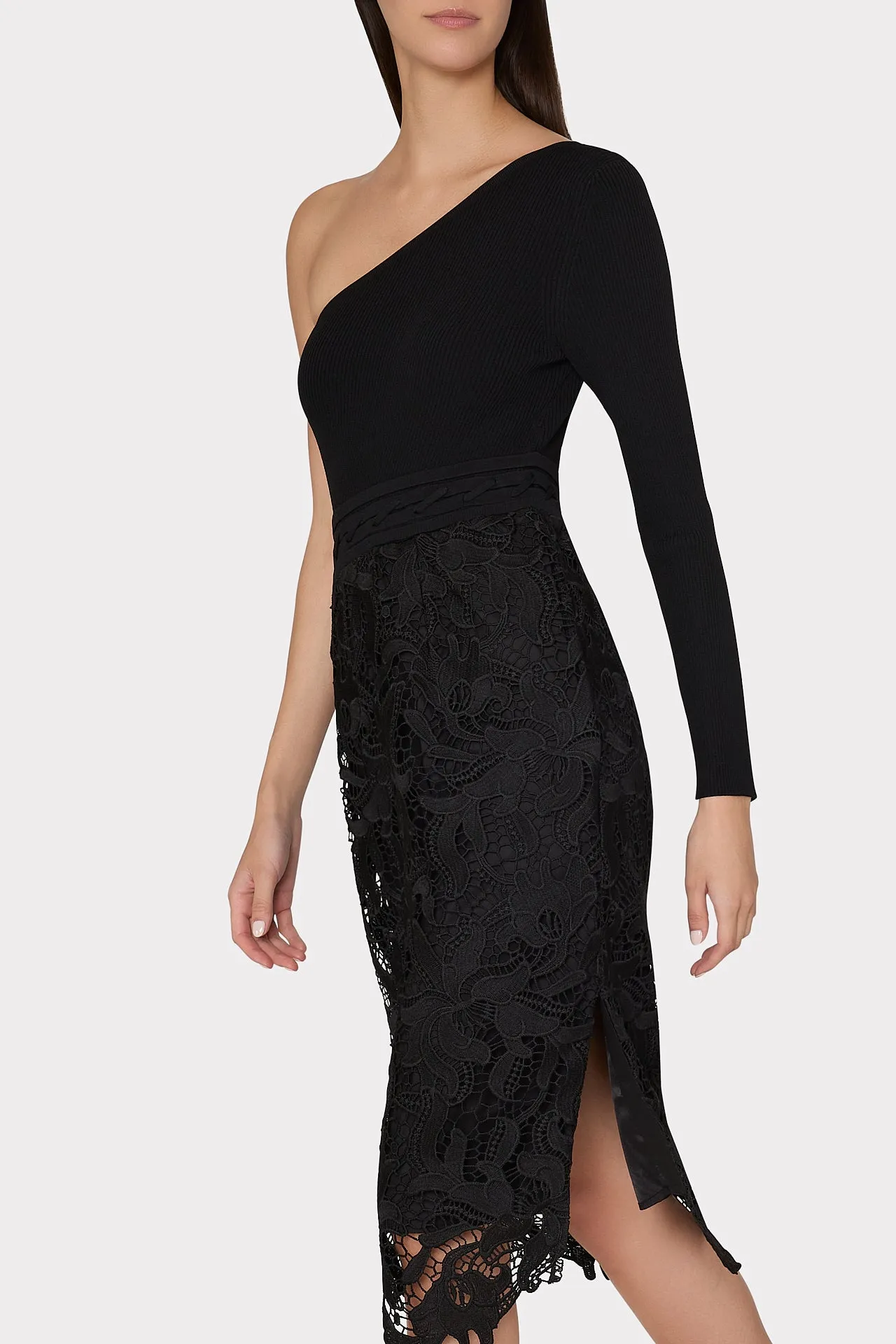 Kingsley One Shoulder Combo Knit Midi Dress