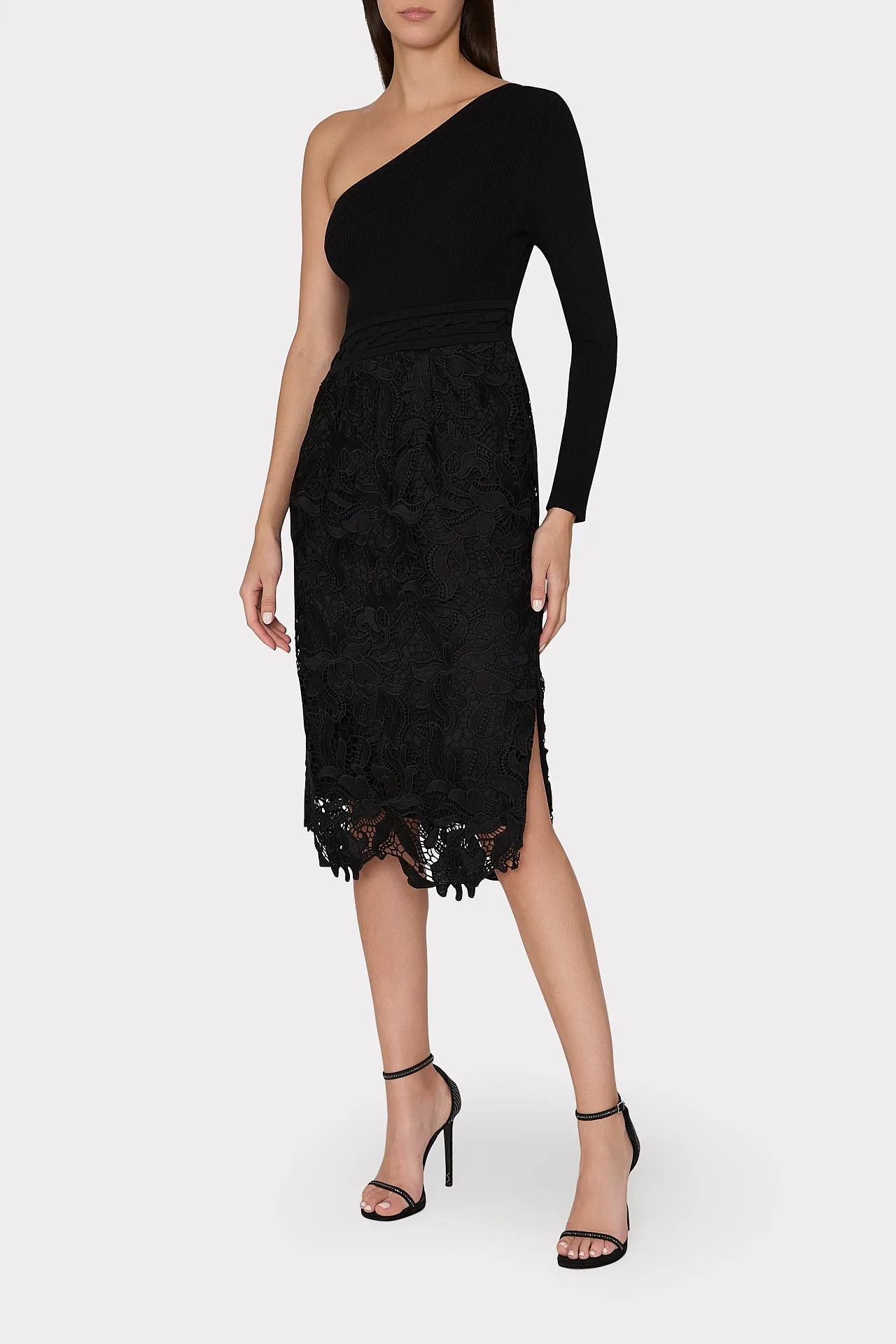 Kingsley One Shoulder Combo Knit Midi Dress
