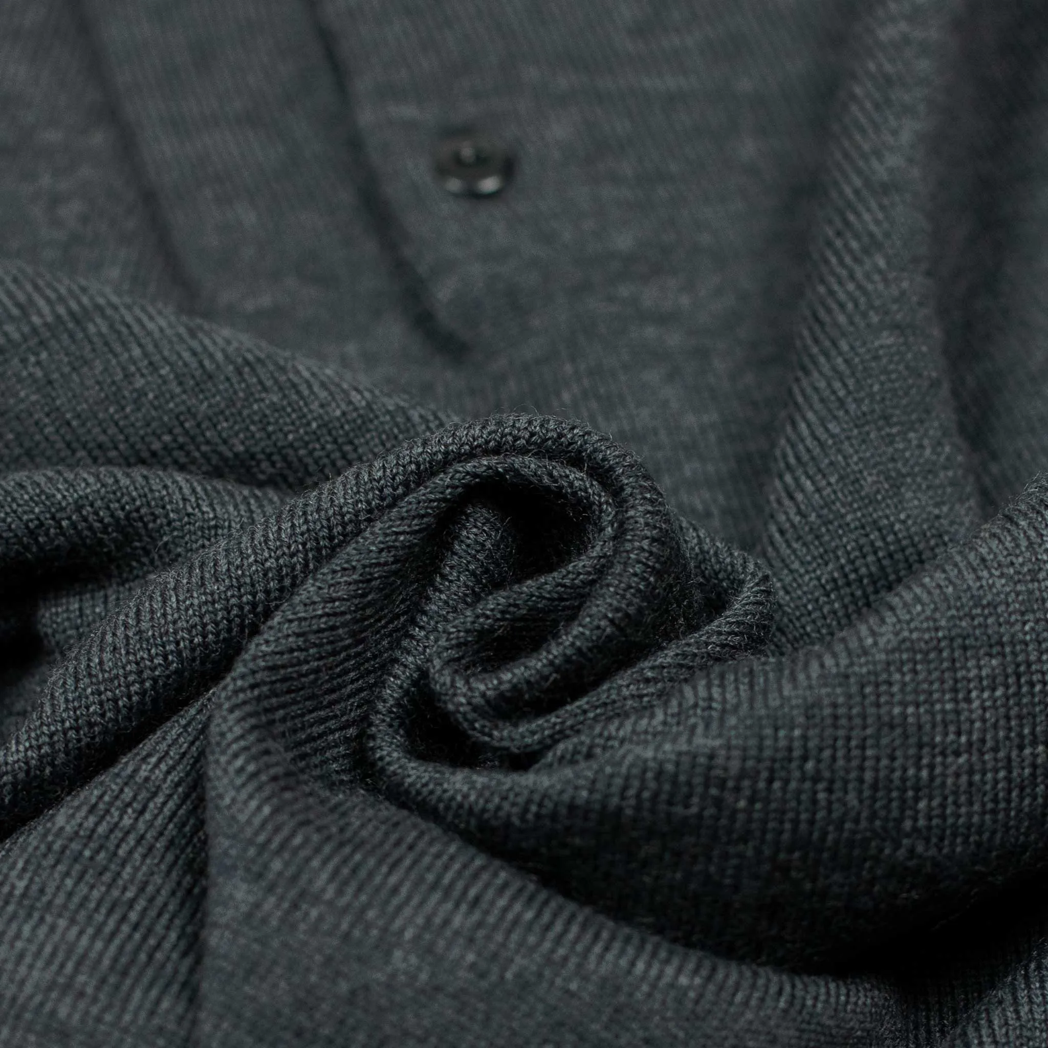 Knit long sleeve polo in charcoal merino wool (restock)