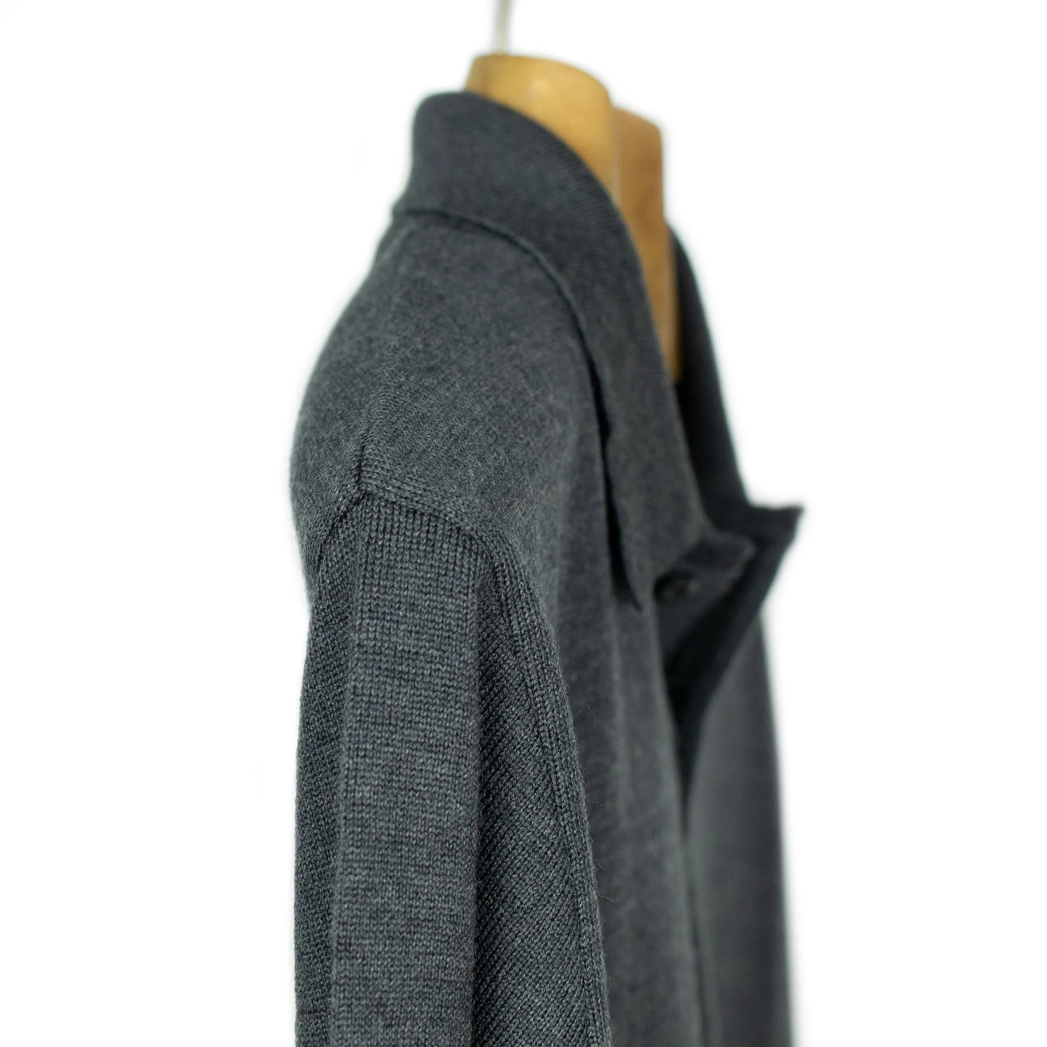 Knit long sleeve polo in charcoal merino wool (restock)