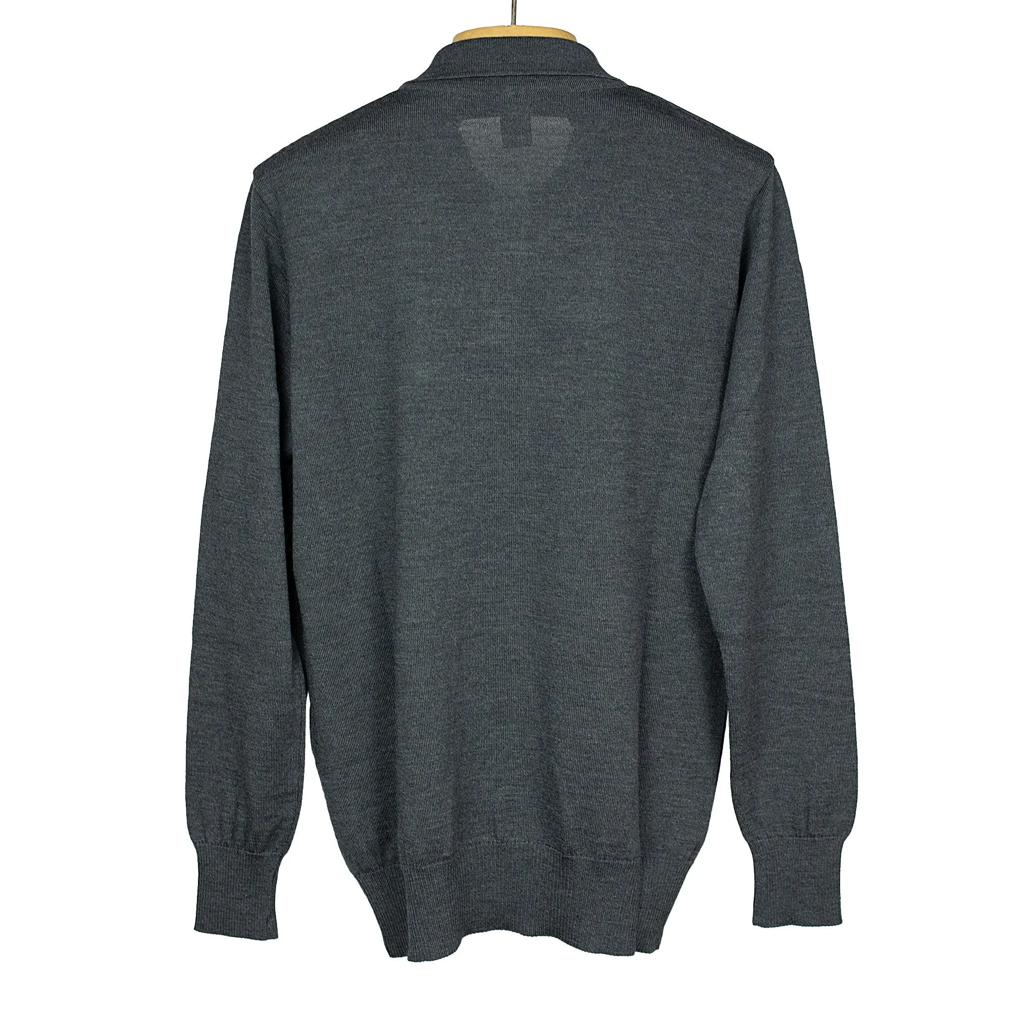 Knit long sleeve polo in charcoal merino wool (restock)
