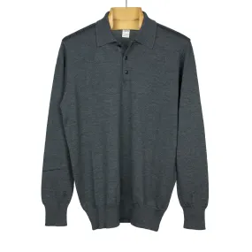 Knit long sleeve polo in charcoal merino wool (restock)
