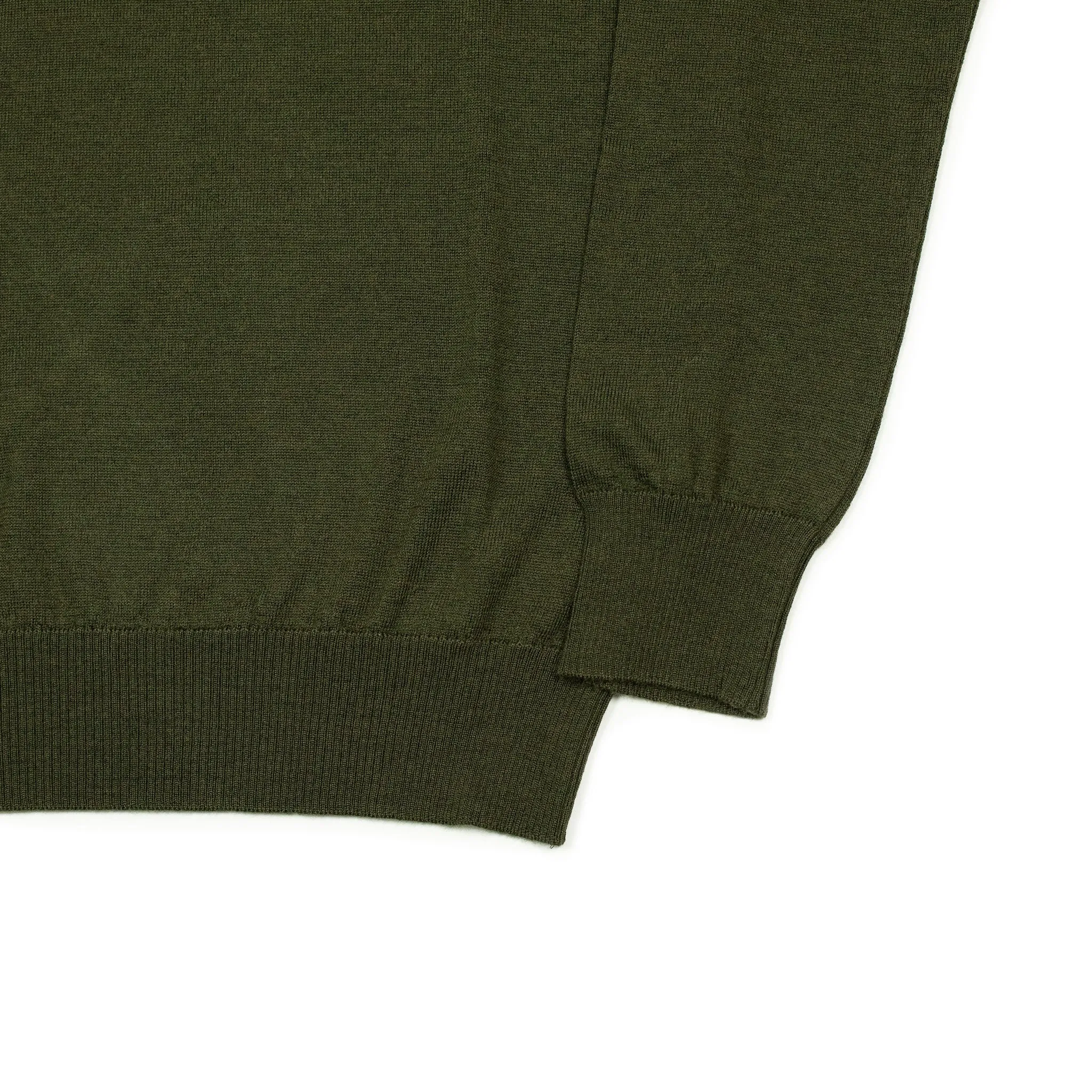 Knit long sleeve polo in dark green merino wool (restock)