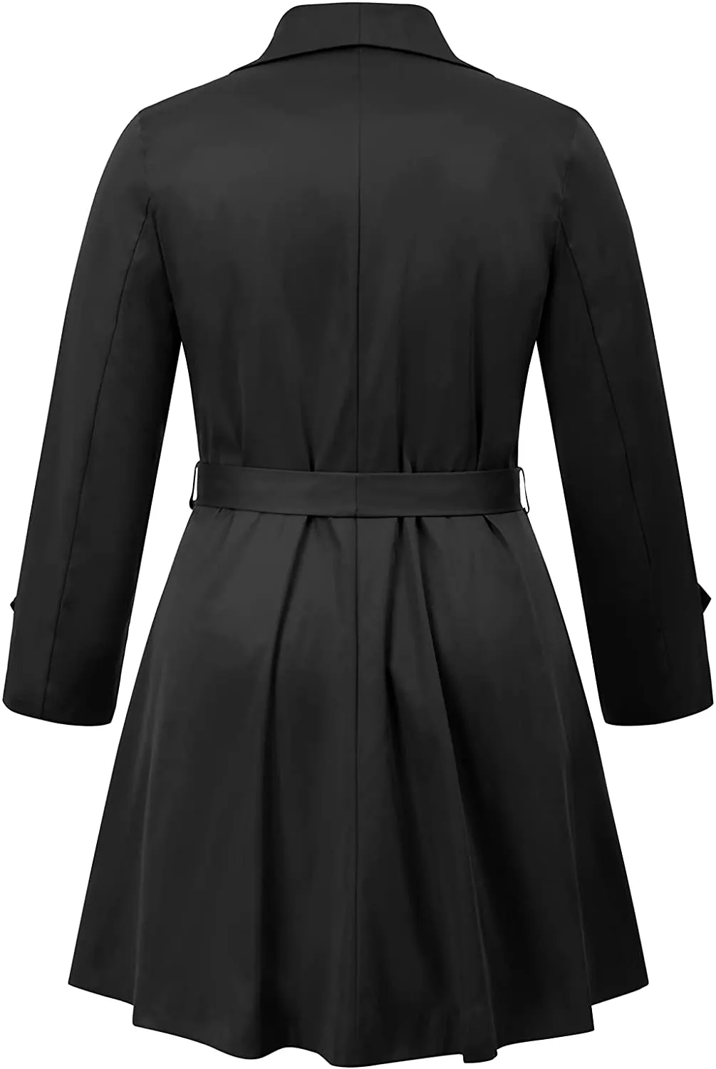 Lapel Trench Black Plus Size Coat Belted Lightweight Long Jacket