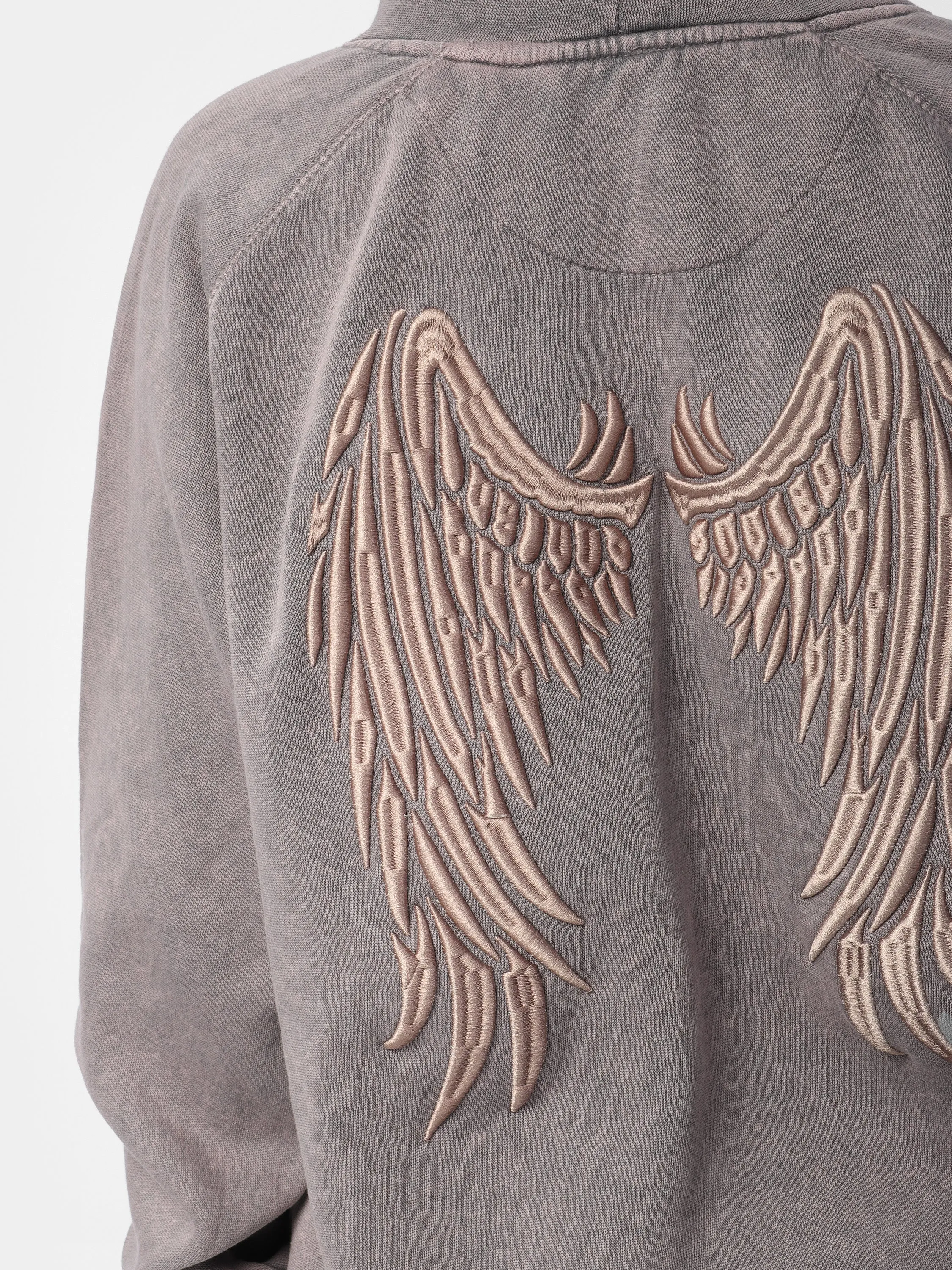 Lavender Vintage Wash Embroidered Wings Hoodie
