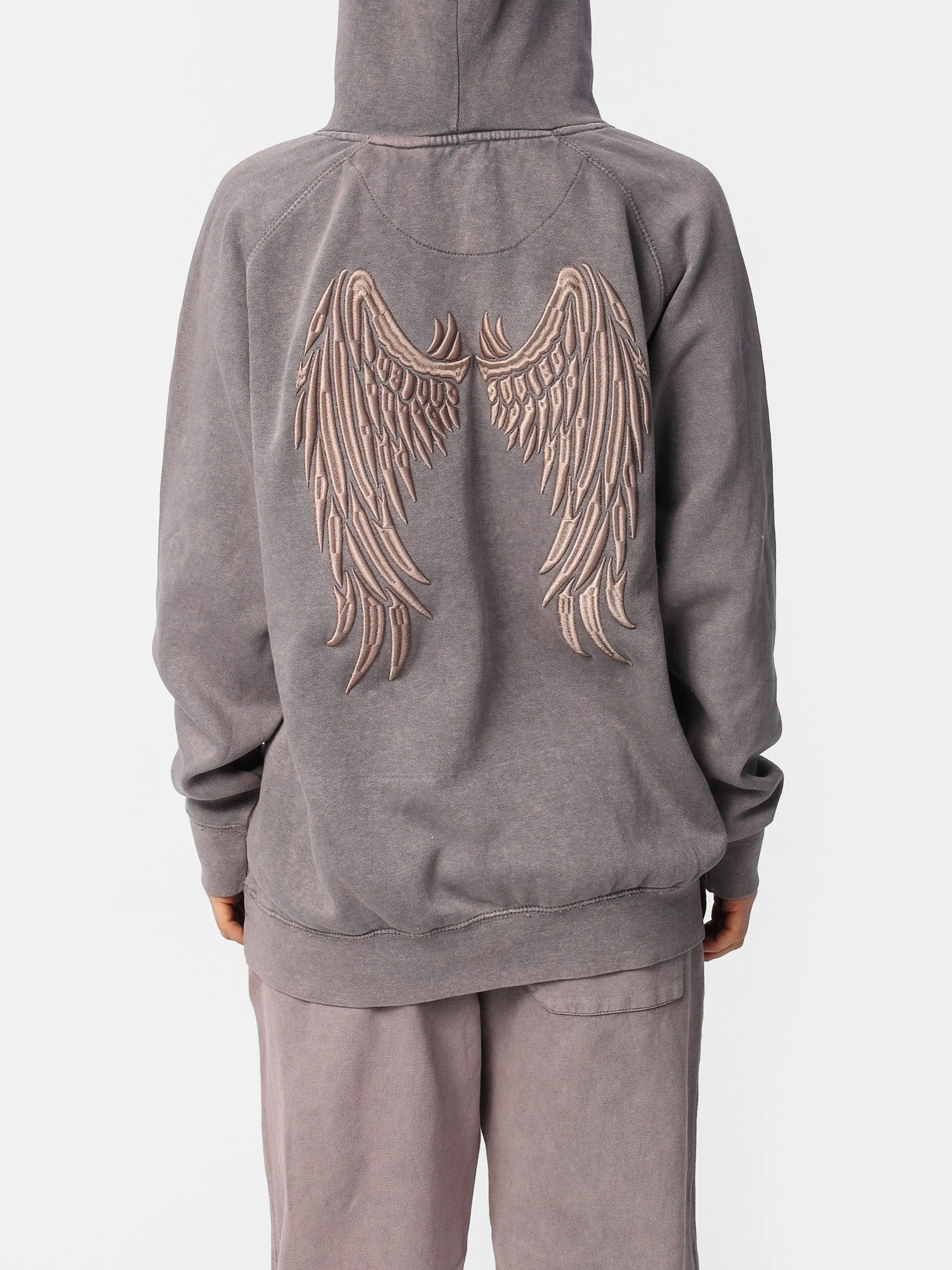 Lavender Vintage Wash Embroidered Wings Hoodie