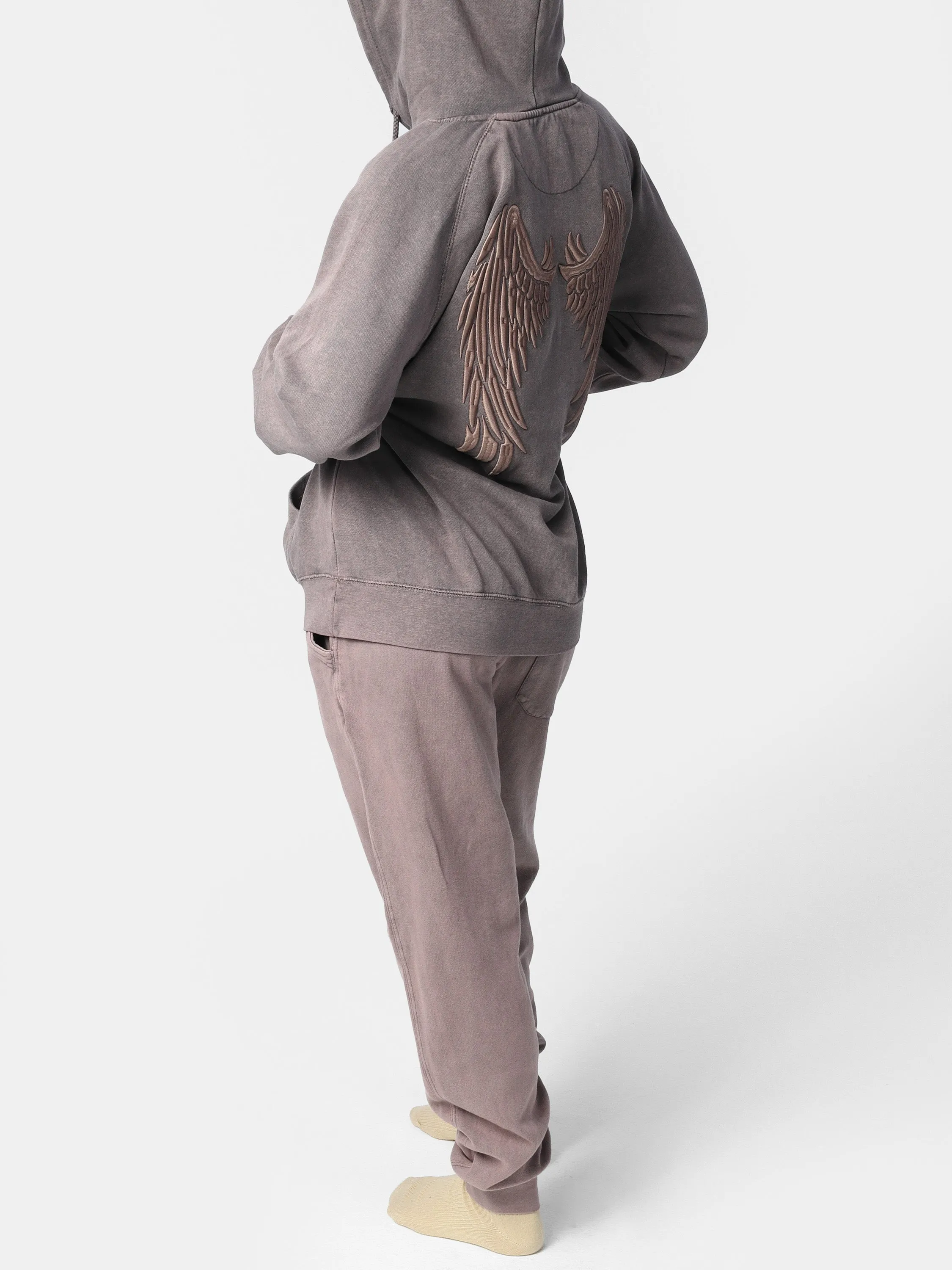 Lavender Vintage Wash Embroidered Wings Hoodie