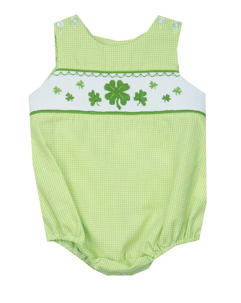 Le' Za Me Smocked Shamrock Bishop Romper