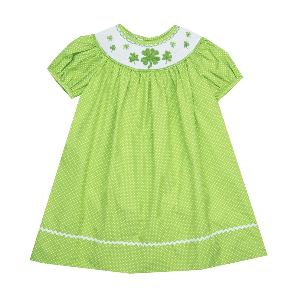 Le' Za Me Smocked Shamrock Bishop Romper